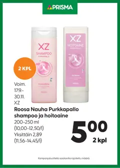 Esikatselu Prisma tarjoukset XZ shampoo ja hoitoaine voimassa alkaen 17/09/2025