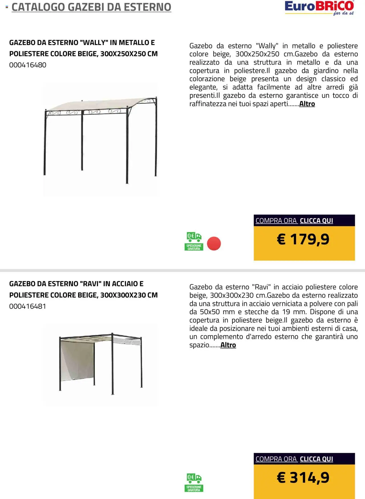 Eurobrico Gazebi da esterno catalogo - pagina 19 - valido dal 23/07/2025