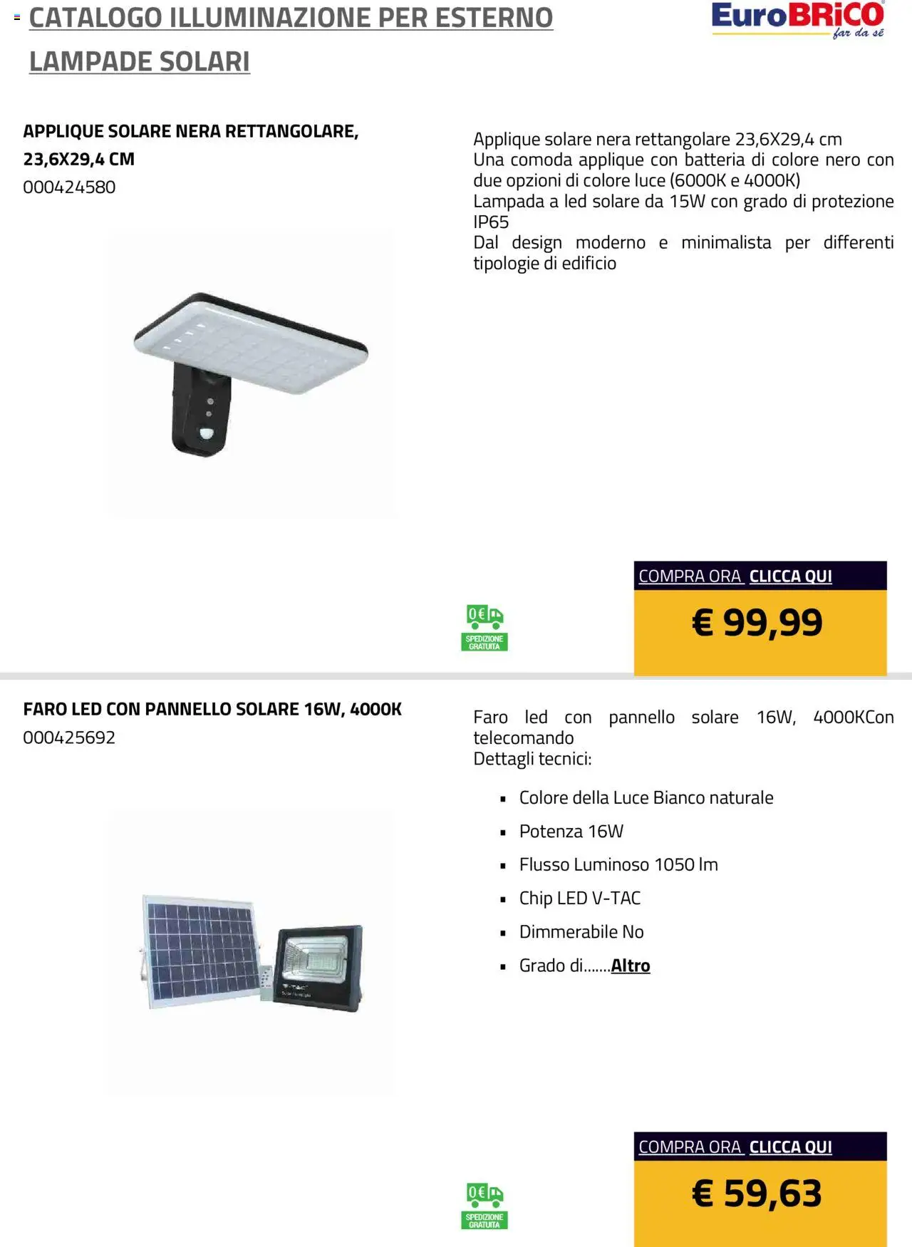 Eurobrico Illuminazione da esterno Lampade Solari catalogo - pagina 35 - valido dal 23/07/2025