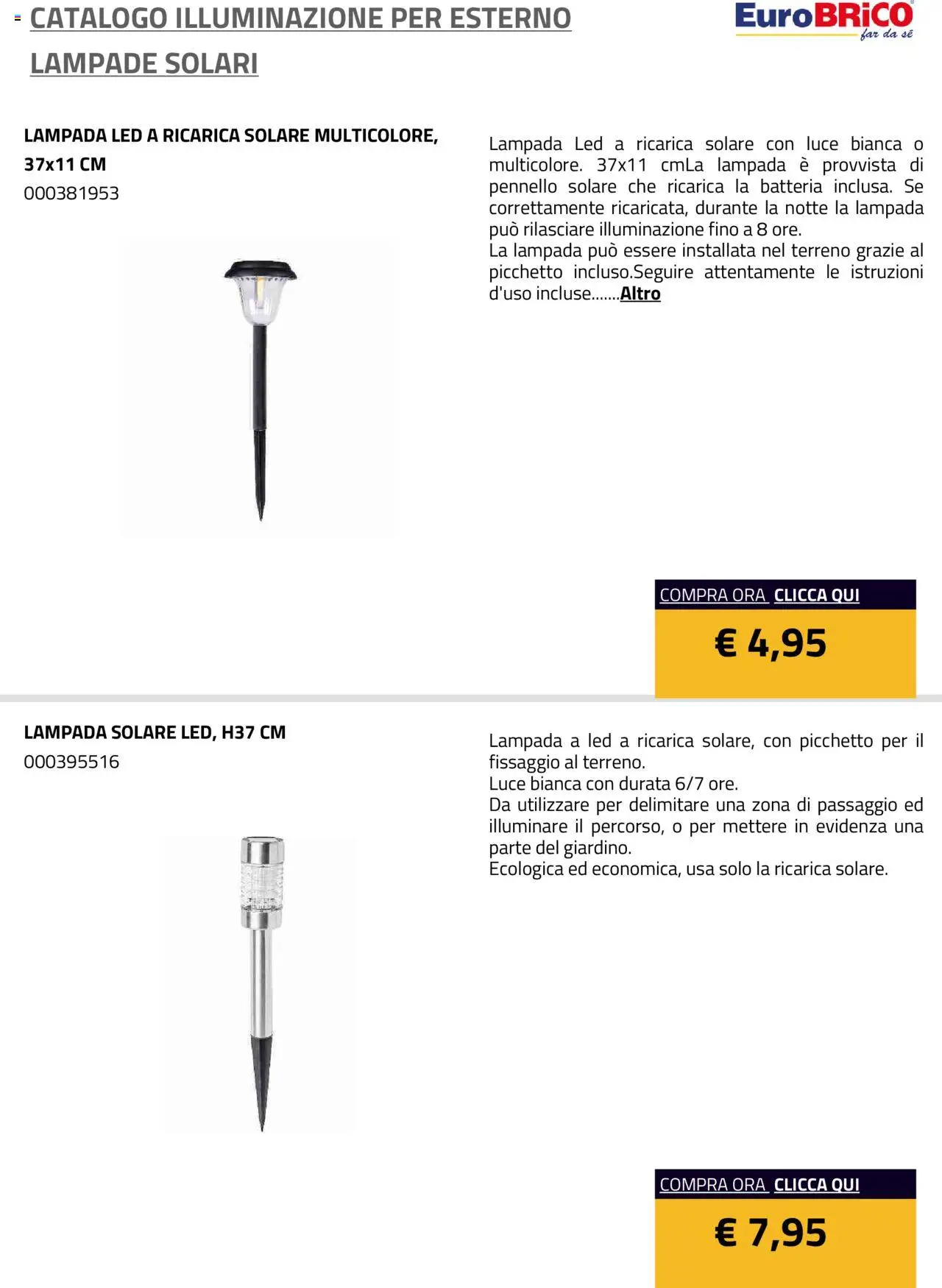 Eurobrico Illuminazione da esterno Lampade Solari catalogo - pagina 8 - valido dal 23/07/2025