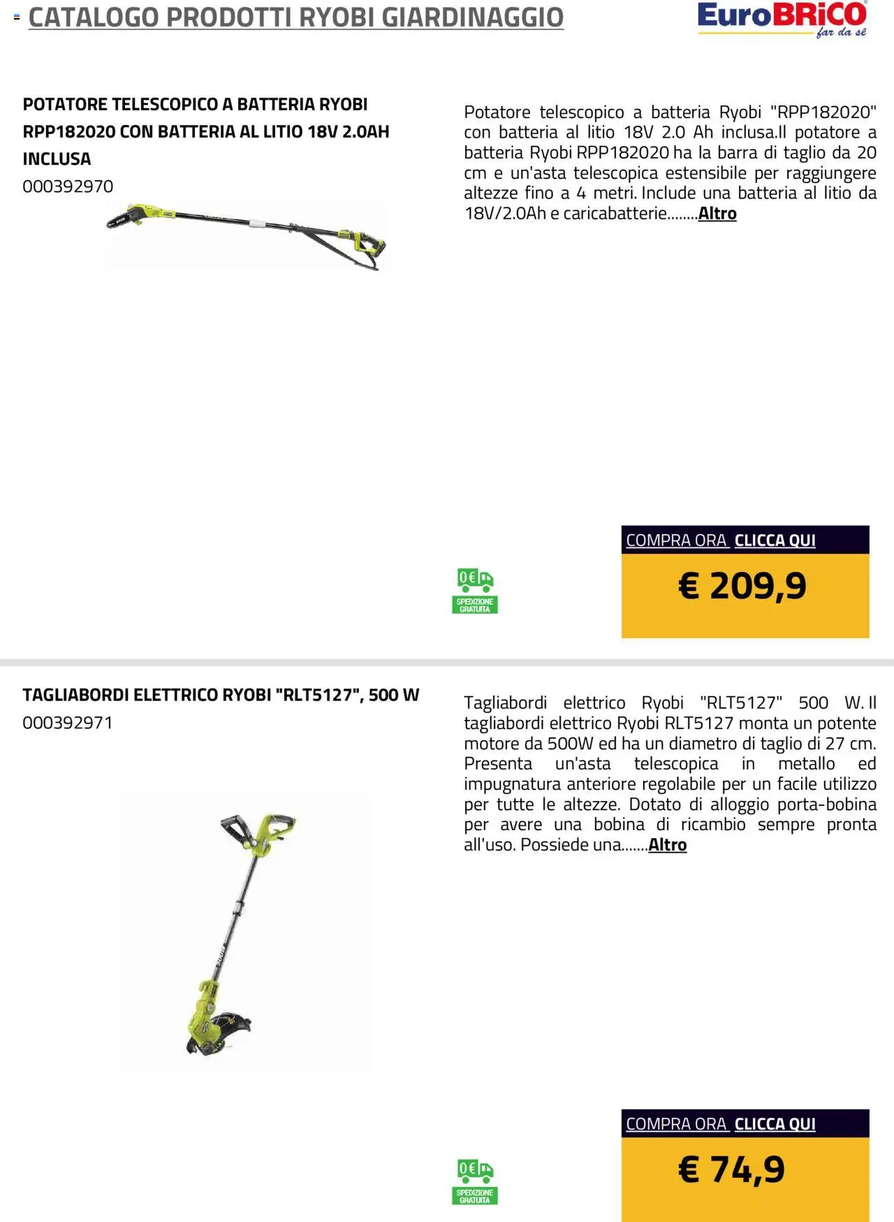 Eurobrico Prodotti Ryobi Giardinaggio catalogo - pagina 10 - valido dal 23/07/2025