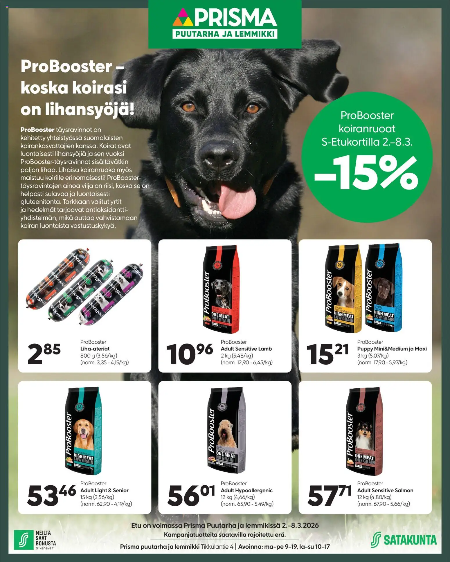 Prisma Puutarha ja lemmikki ProBooster koiranruoat -etu - sivu 1- voimassa alkaen 02/03/2026