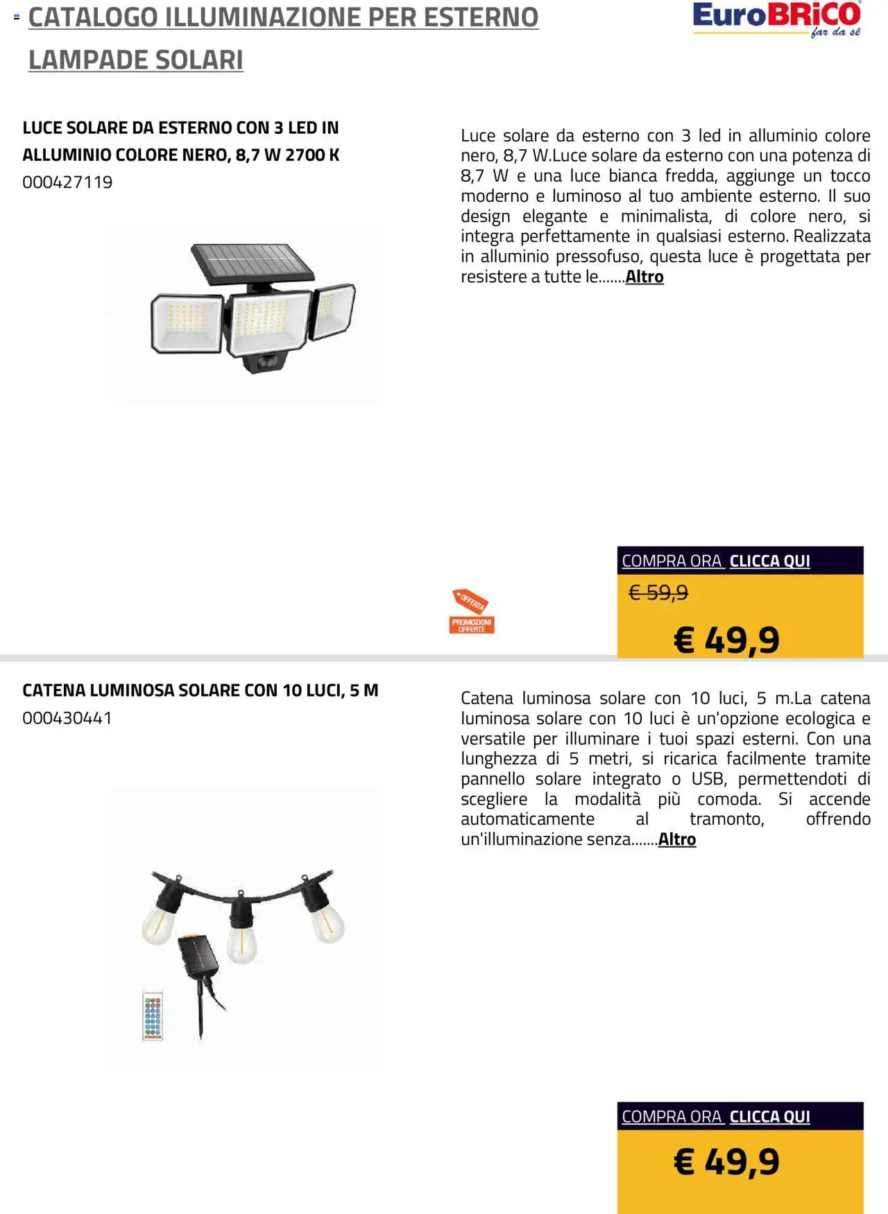 Eurobrico Illuminazione da esterno Lampade Solari catalogo - pagina 43 - valido dal 23/07/2025
