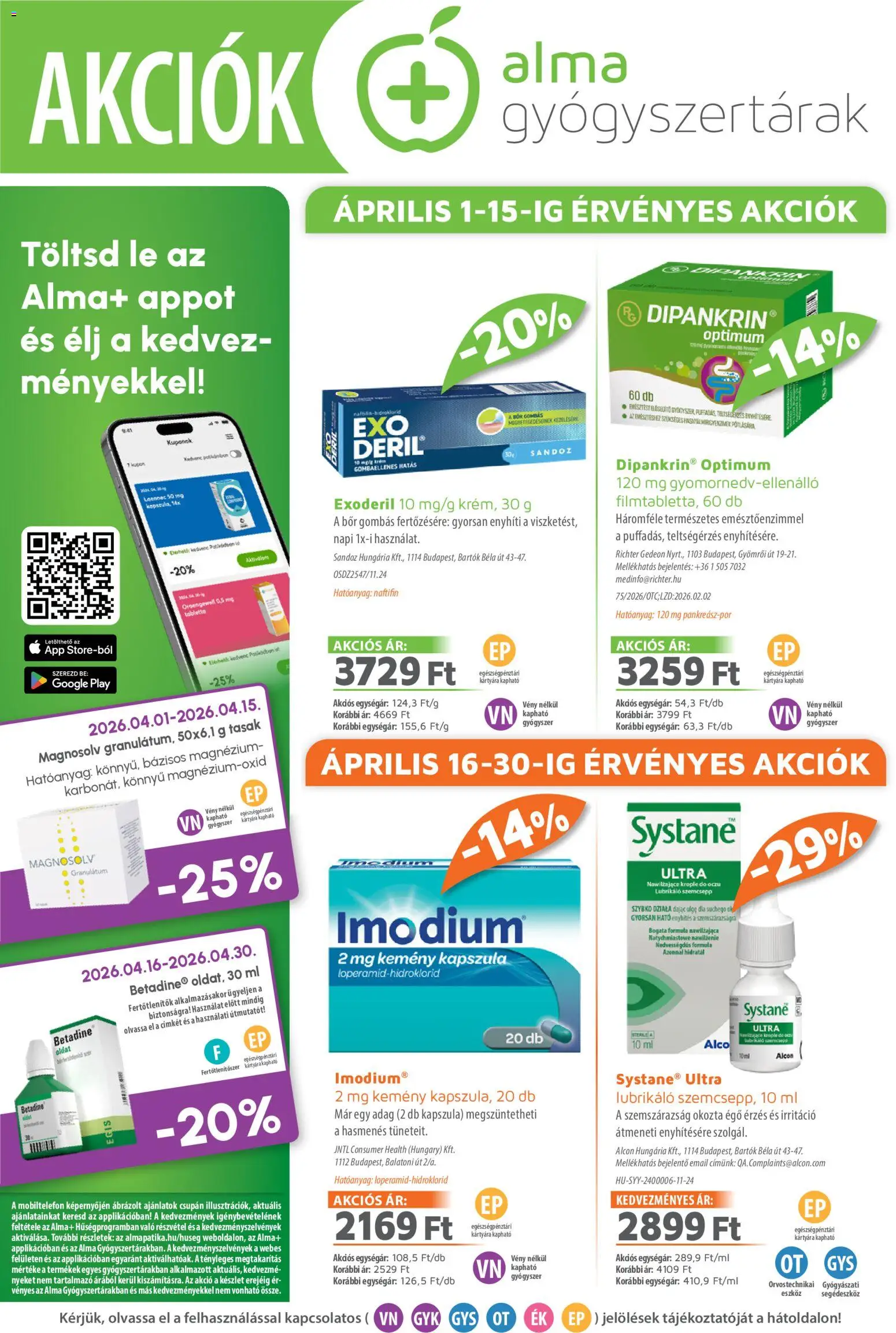 Alma Gyógyszertárak akciós újság - 1oldal - érvényes 2026.04.01.-tól