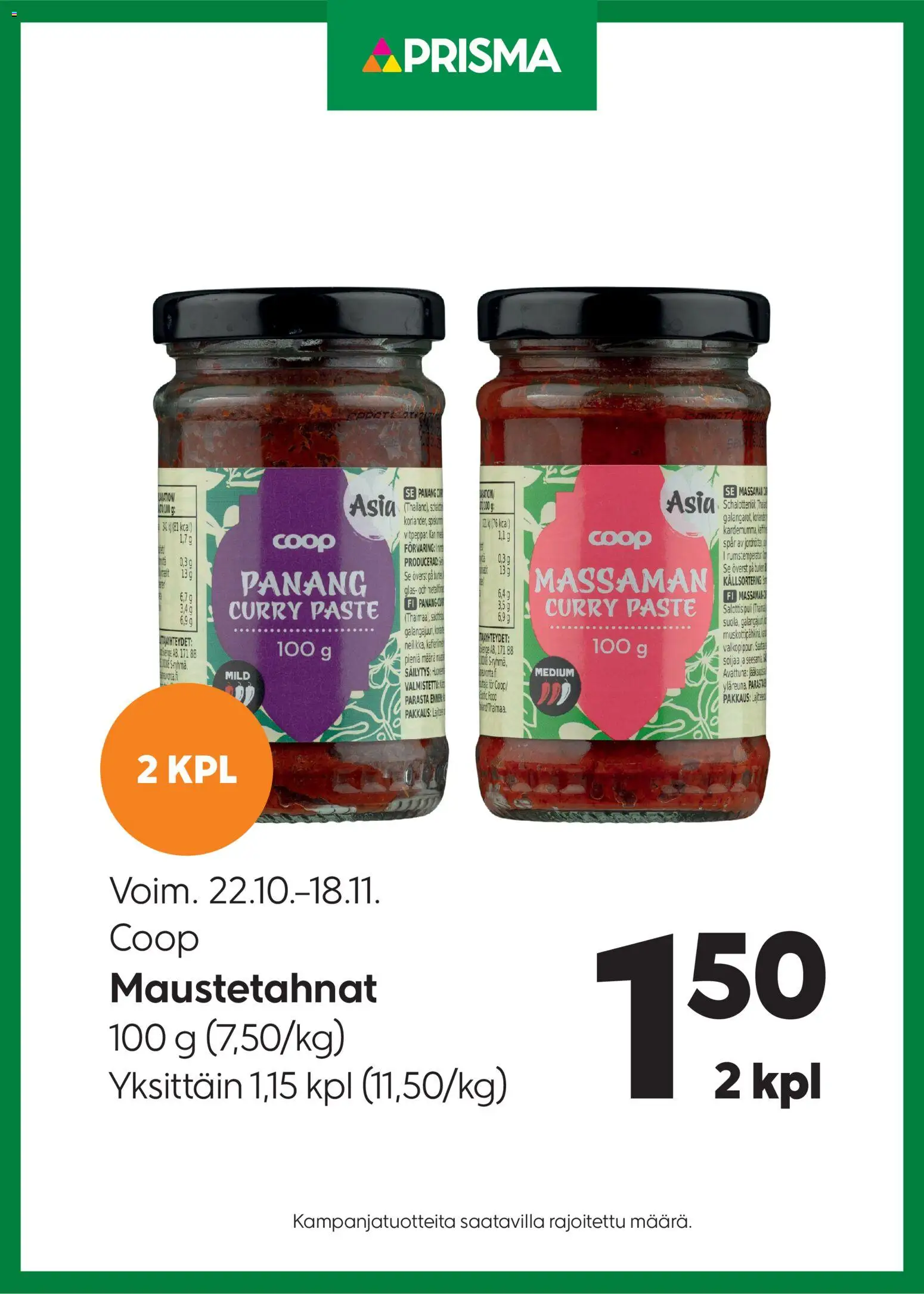 Prisma tarjoukset Coop maustetahnat - sivu 1- voimassa alkaen 22/10/2025