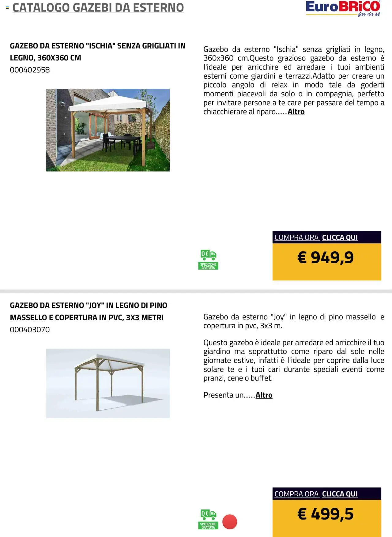 Eurobrico Gazebi da esterno catalogo - pagina 12 - valido dal 23/07/2025
