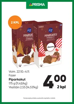 Esikatselu Prisma tarjoukset Fazer piparkakut voimassa alkaen 22/10/2025