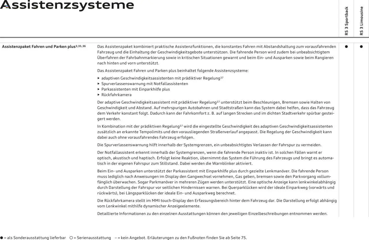 Audi katalog - RS 3 - strana 58- platný od 29.04.2025