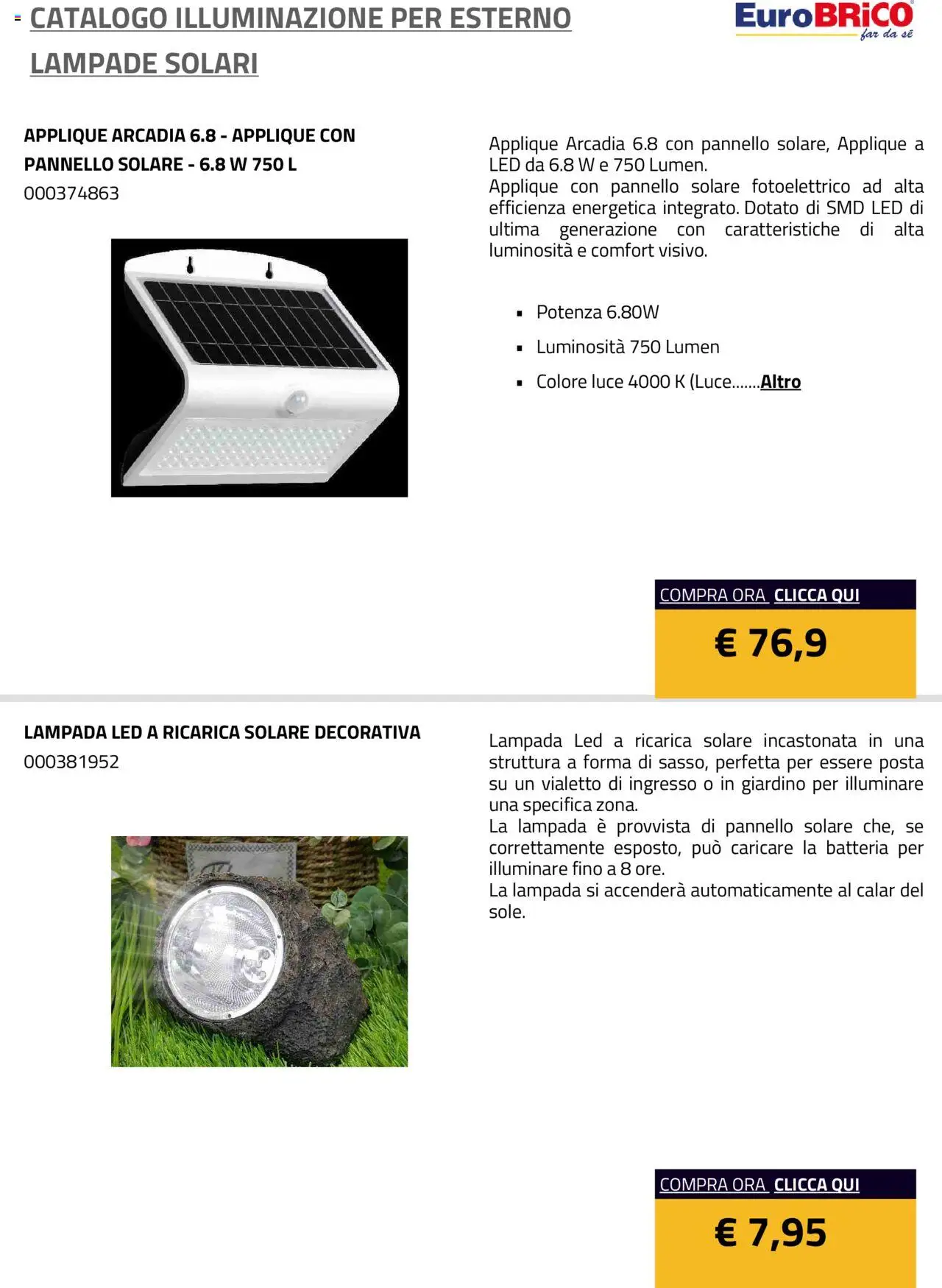 Eurobrico Illuminazione da esterno Lampade Solari catalogo - pagina 7 - valido dal 23/07/2025