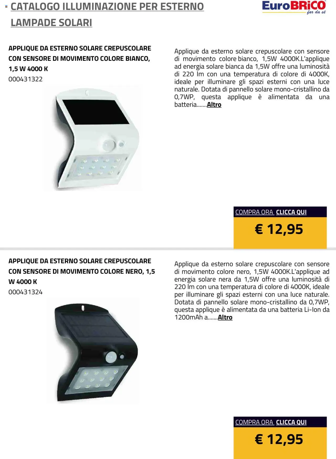 Eurobrico Illuminazione da esterno Lampade Solari catalogo - pagina 44 - valido dal 23/07/2025