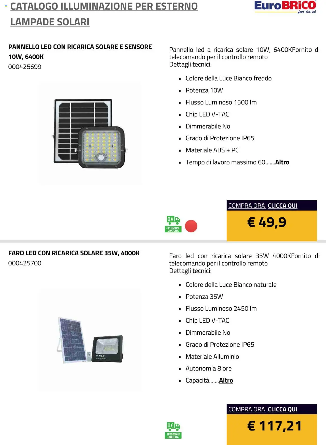 Eurobrico Illuminazione da esterno Lampade Solari catalogo - pagina 39 - valido dal 23/07/2025
