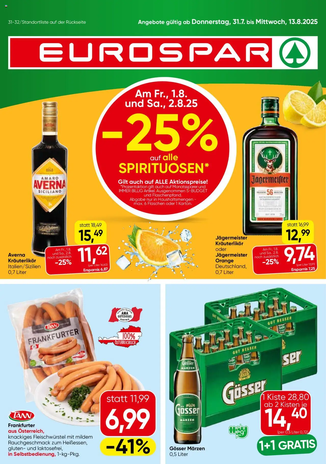 Eurospar Flugblatt - Seite 1- gültig ab 31.07.2025