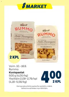 Esikatselu S-market tarjoukset Rummo Kuviopastat voimassa alkaen 10/09/2025