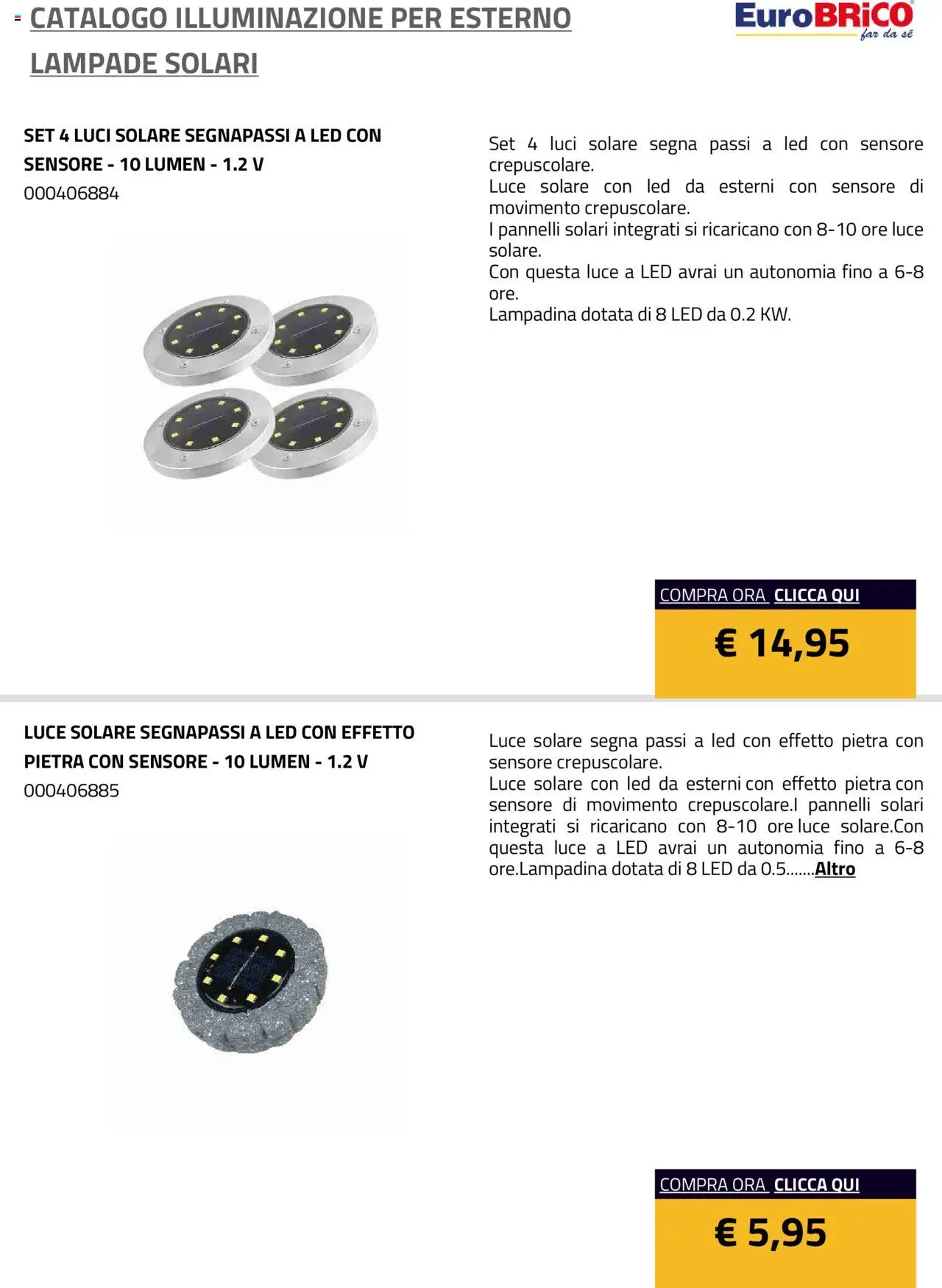 Eurobrico Illuminazione da esterno Lampade Solari catalogo - pagina 20 - valido dal 23/07/2025