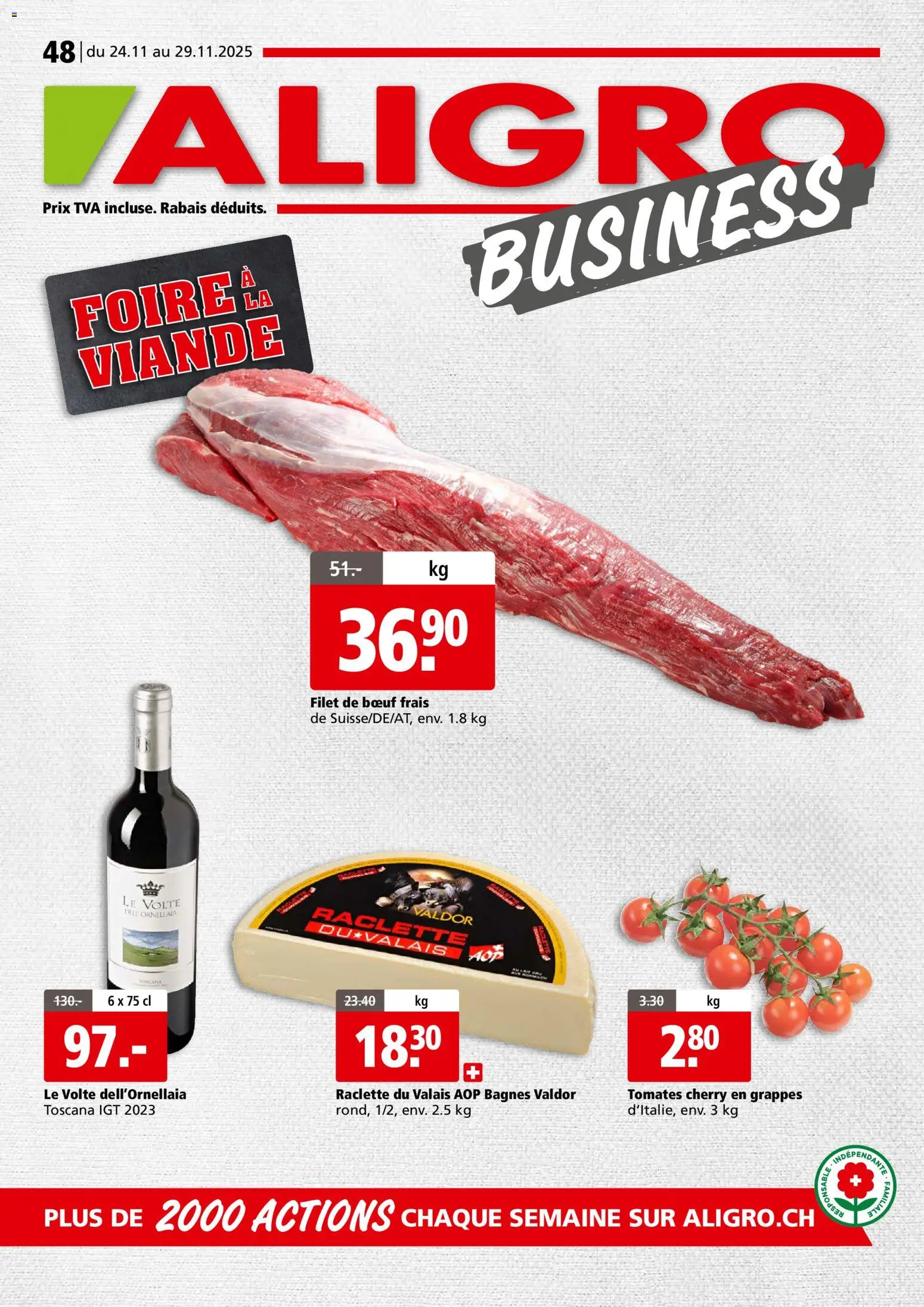 Aligro Aktionen Business Chavannes, Matran, Genève, Sion - Seite 1- gültig ab 24.11.2025