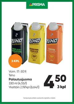 Esikatselu Prisma tarjoukset Teho Palautusjuoma voimassa alkaen 17/09/2025