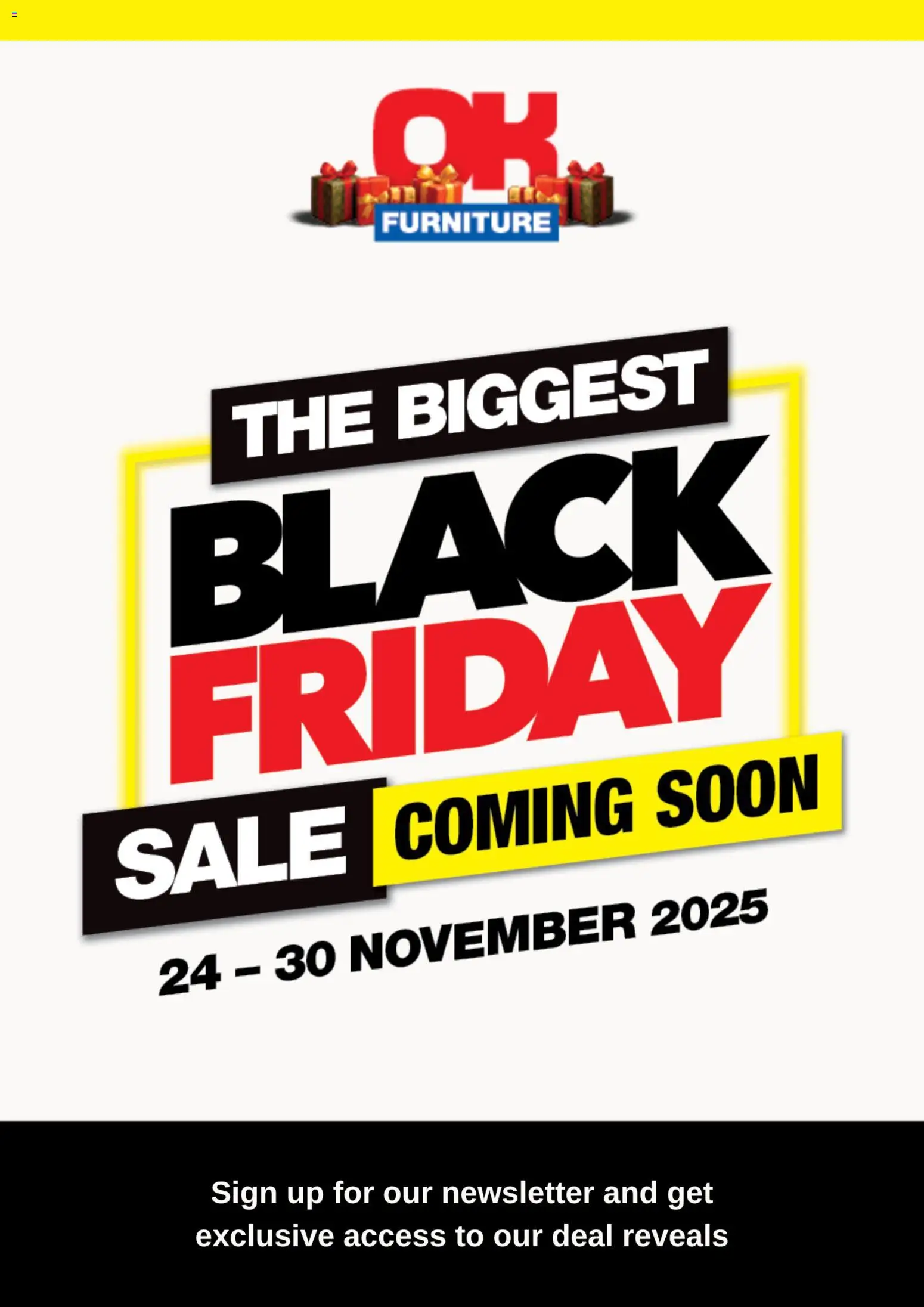 OK Furniture Black Friday Notice - page 1- valid from 10/11/2025