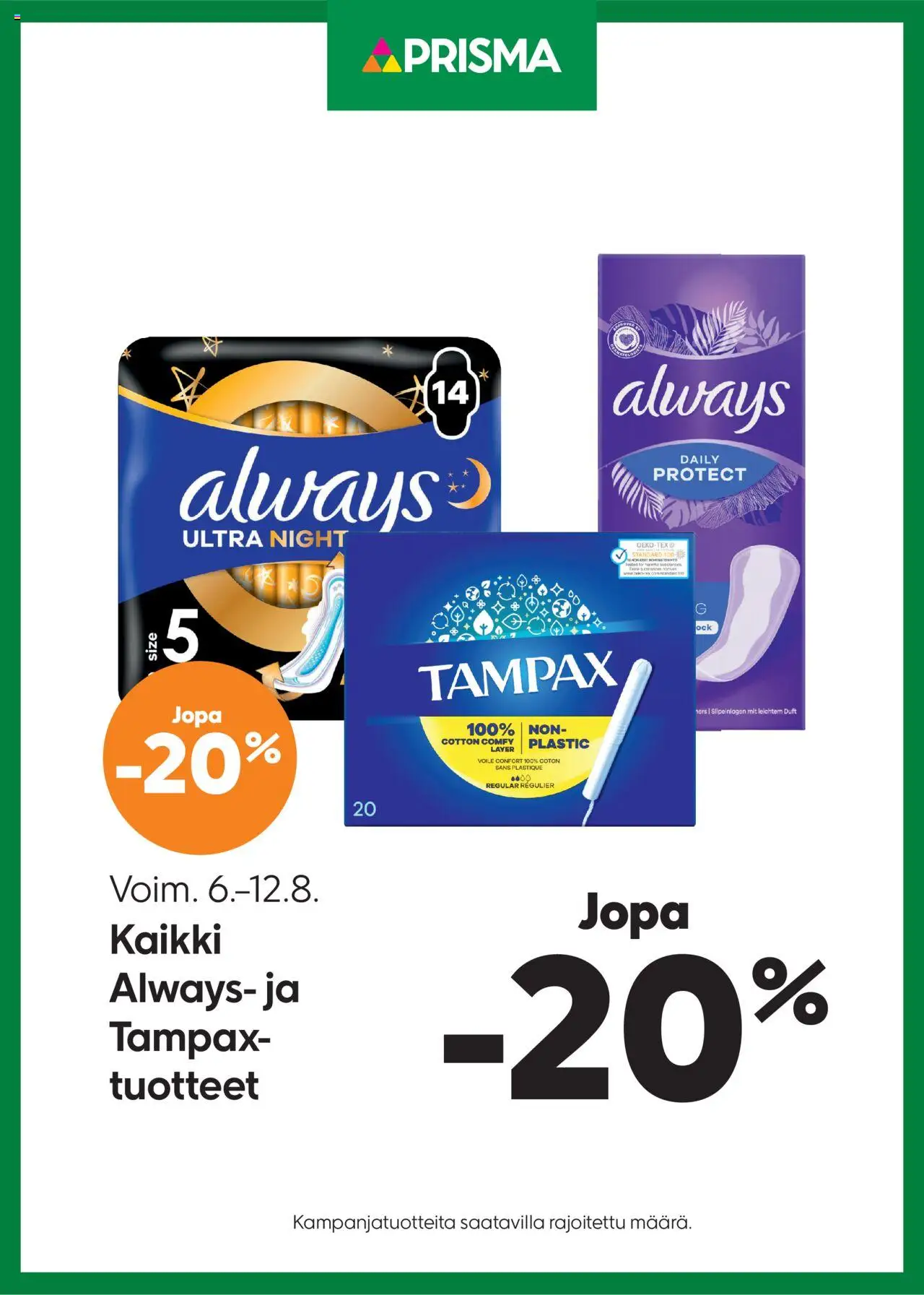 Prisma tarjoukset Always/Tampax - sivu 1- voimassa alkaen 06/08/2025