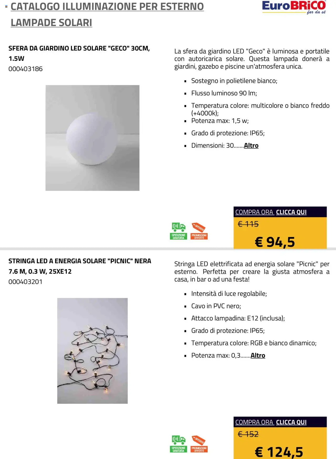 Eurobrico Illuminazione da esterno Lampade Solari catalogo - pagina 9 - valido dal 23/07/2025