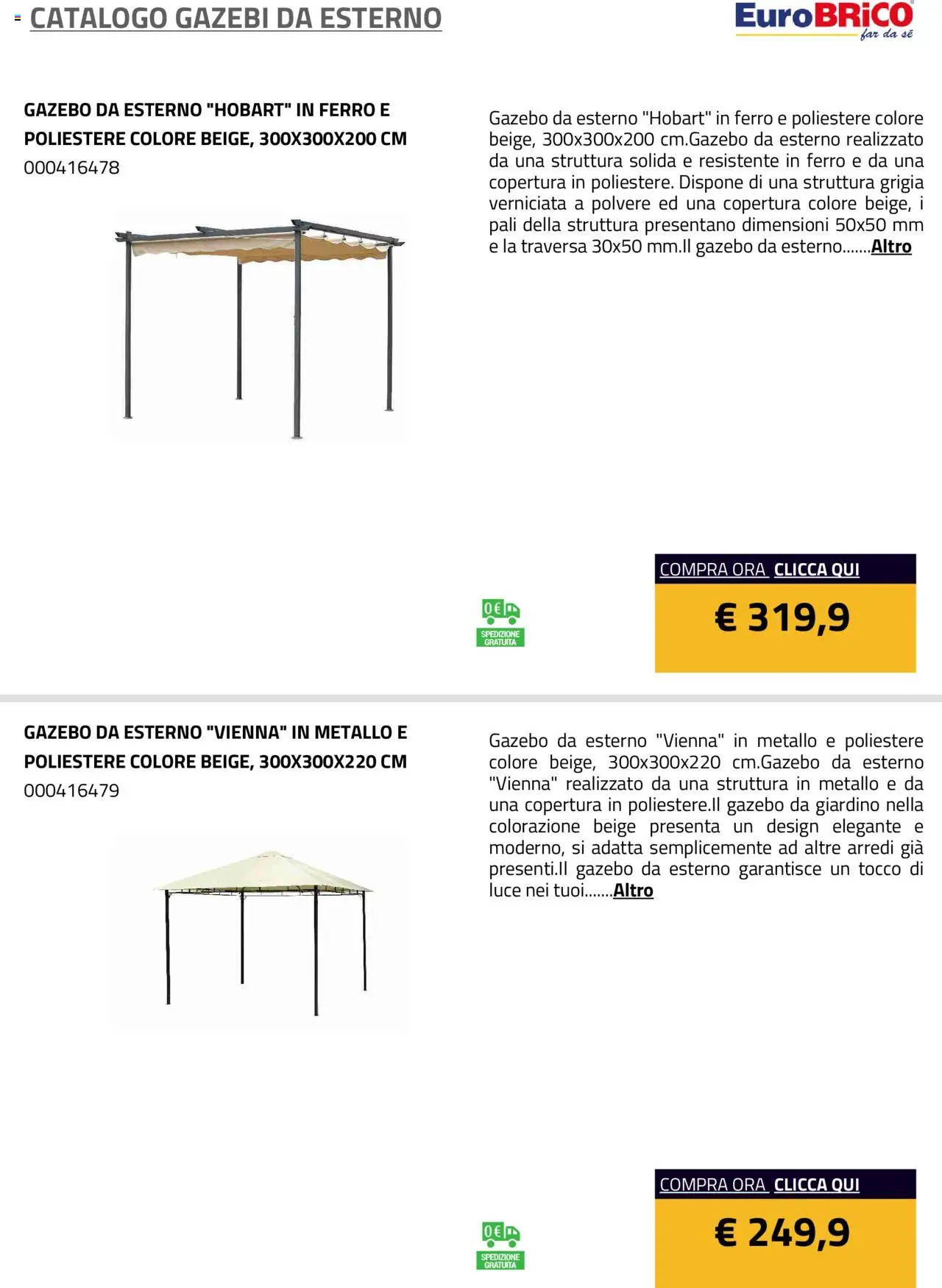 Eurobrico Gazebi da esterno catalogo - pagina 18 - valido dal 23/07/2025