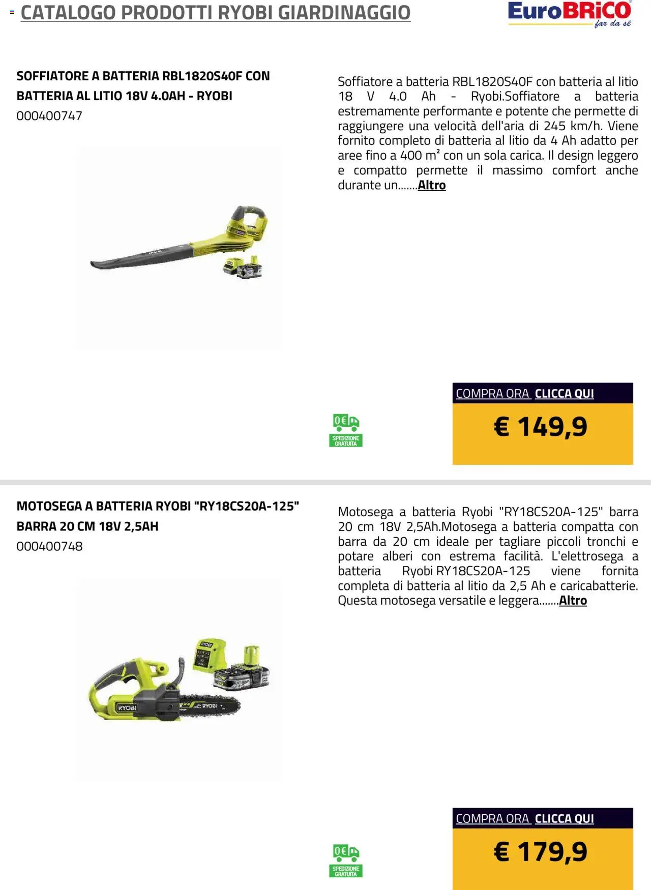 Eurobrico Prodotti Ryobi Giardinaggio catalogo - pagina 22 - valido dal 23/07/2025