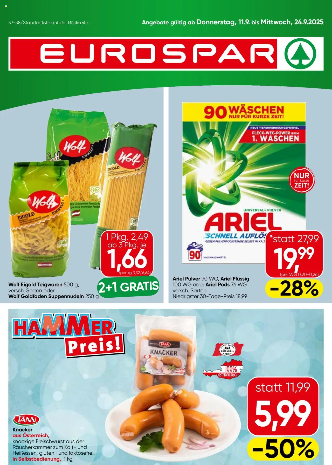 Eurospar Flugblatt - Seite 1- gültig ab 11.09.2025