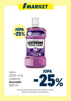 Esikatselu S-market tarjoukset Listerine suuvedet voimassa alkaen 22/10/2025