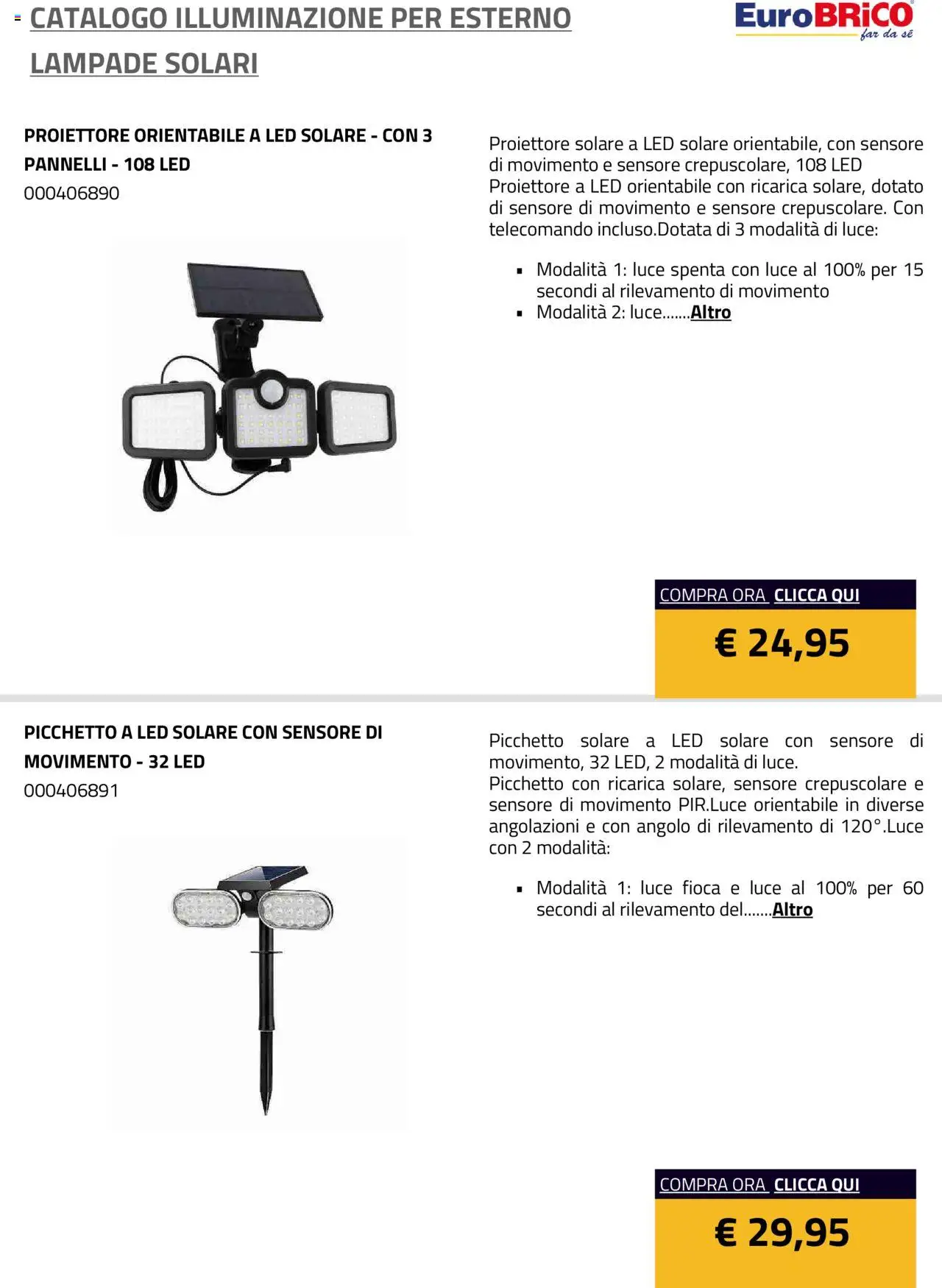 Eurobrico Illuminazione da esterno Lampade Solari catalogo - pagina 23 - valido dal 23/07/2025