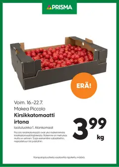 Esikatselu Prisma tarjoukset kirsikkatomaatit voimassa alkaen 16/07/2025