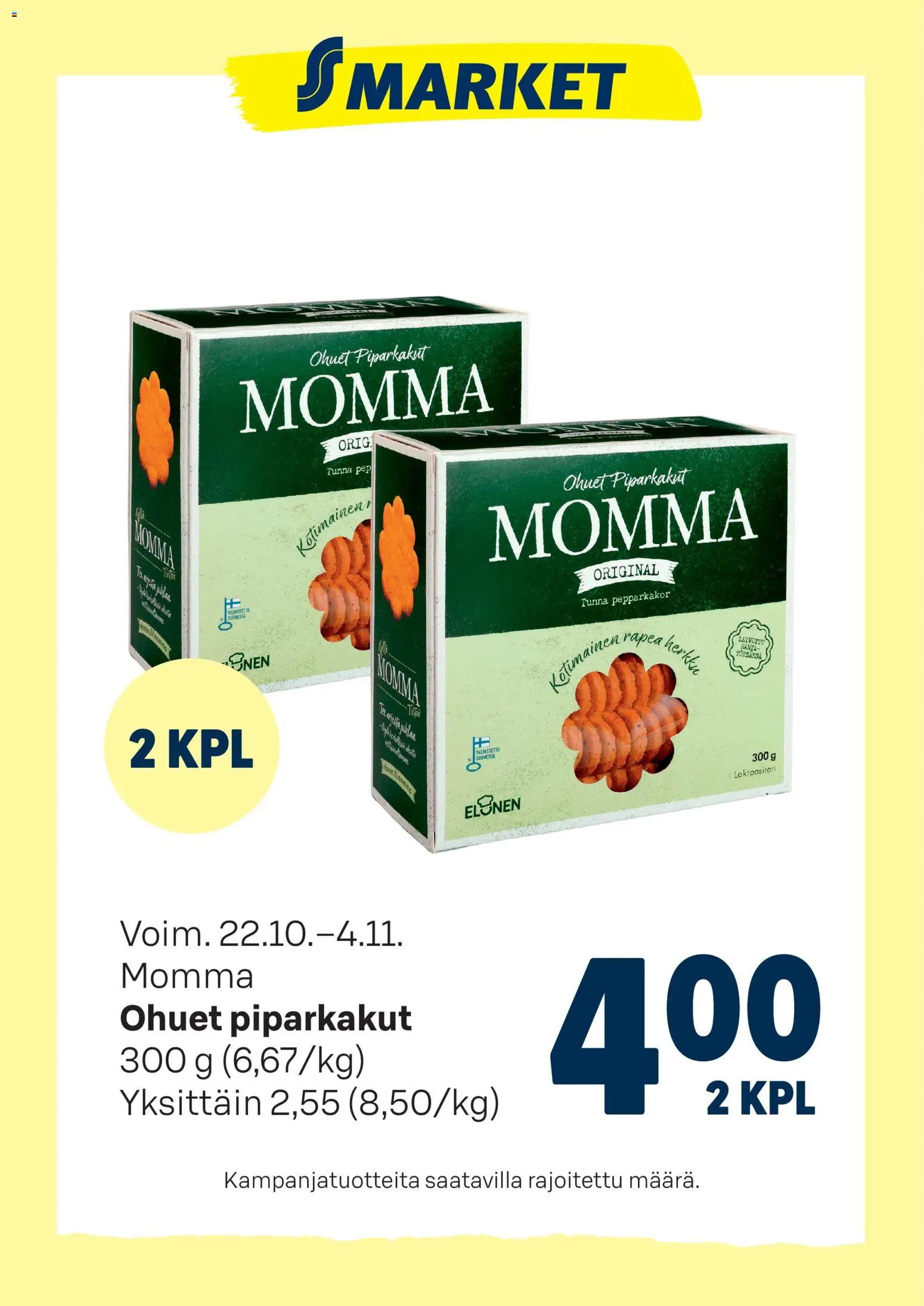 S-market tarjoukset Momma piparit - sivu 1- voimassa alkaen 22/10/2025