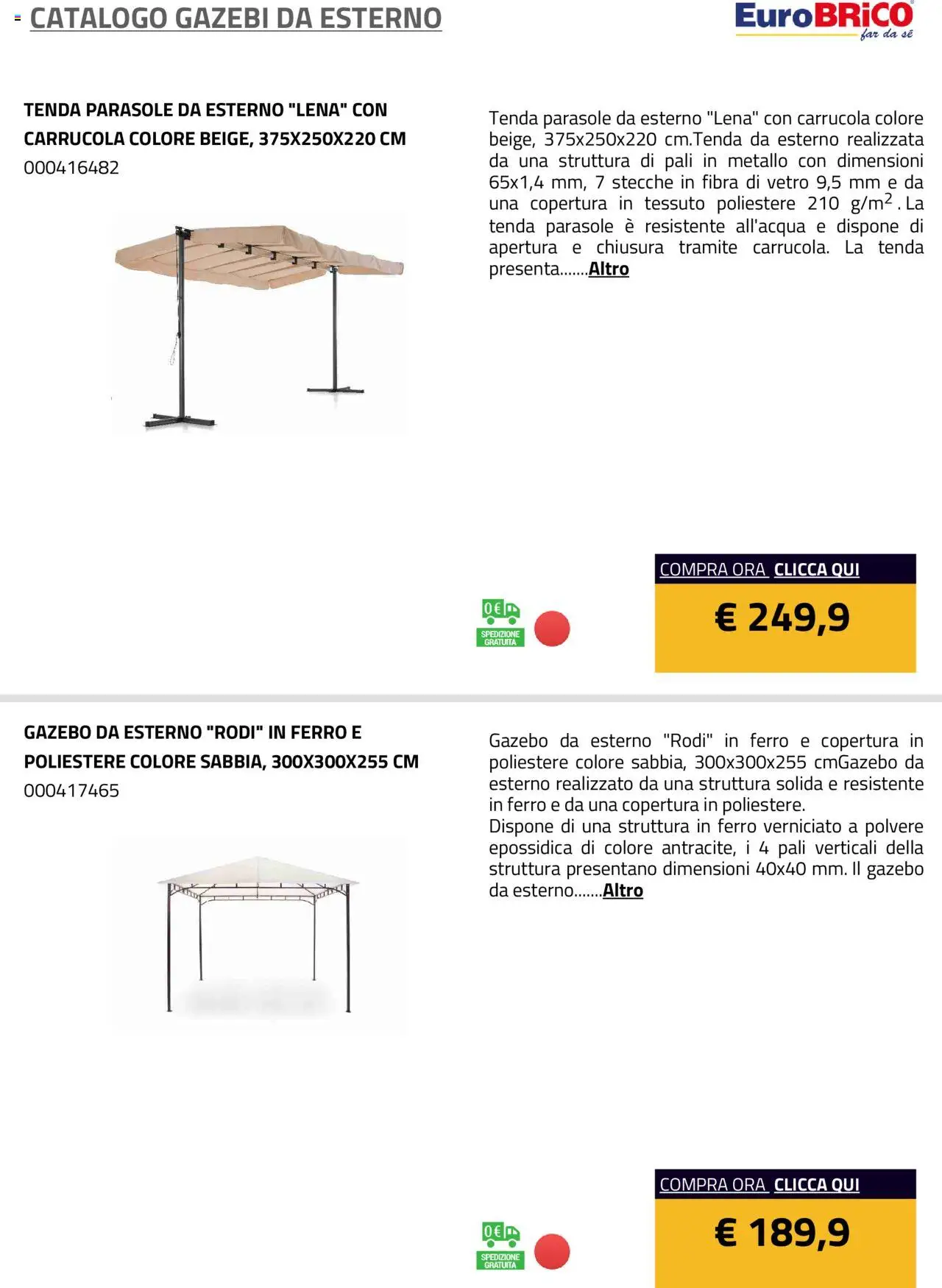 Eurobrico Gazebi da esterno catalogo - pagina 20 - valido dal 23/07/2025