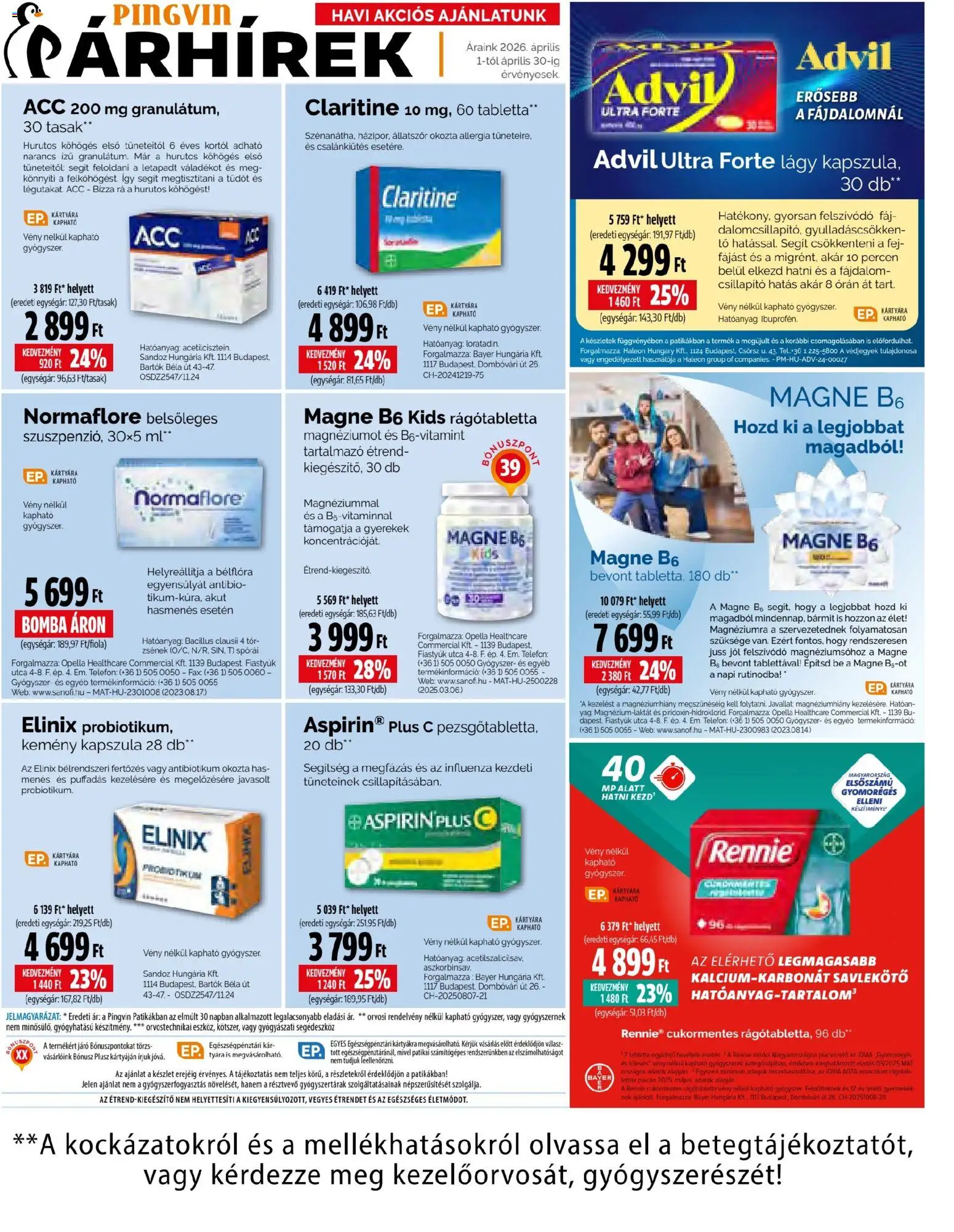 Pingvin Patika akciós újság - 1oldal - érvényes 2026.04.01.-tól